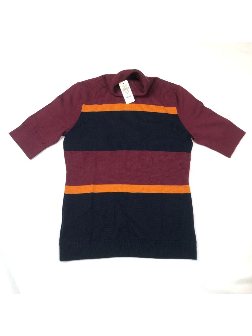 LL Bean Signature Womens Merino Wool 1/2 Sleeve Striped Turtleneck Small New Tag